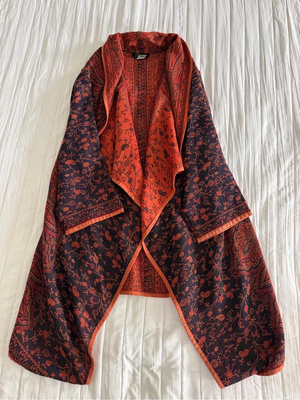 Dilemma 100% Pure Wool Waterfall Cardigan Paisley Floral Boho Made in India